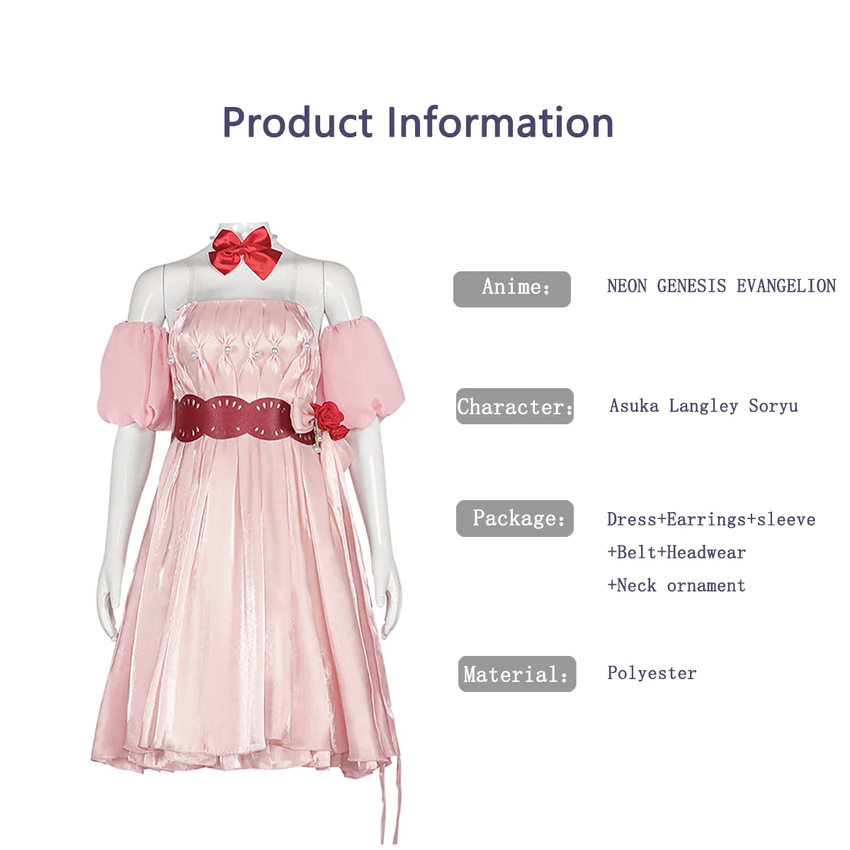 Anime Cosplay Asuka Langley Soryu Costume School Party Uniform Suit Pink Dress