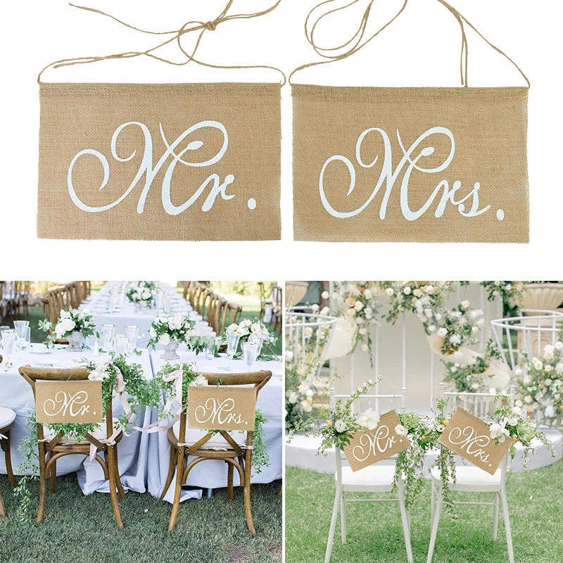 

23*36CM Mr&Mrs Chair Banners Romantic Marriage Wedding Ceremony Seat Sign Garland For Vintage Rustic Wedding Decoration Supplies