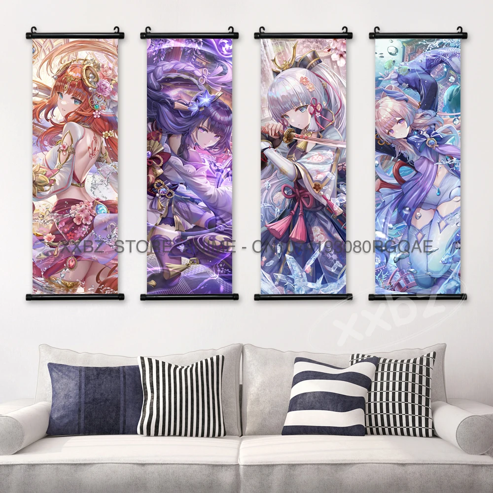 Genshin Impact Scrolls Picture Anime Poster Game Characters Hanging Painting Nilou Wall Art Canvas Home Decor Bedside Background