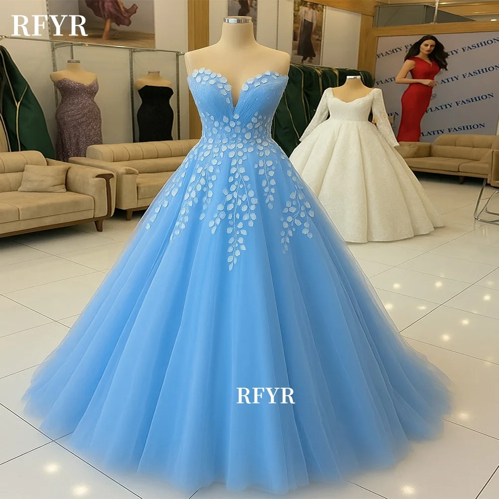 

RFYR Sweetheart Prom Dress A Line Evening Dresses for Women Lace Applique Princess Gowns Fairy فساتين مناسبة رسمية Customized