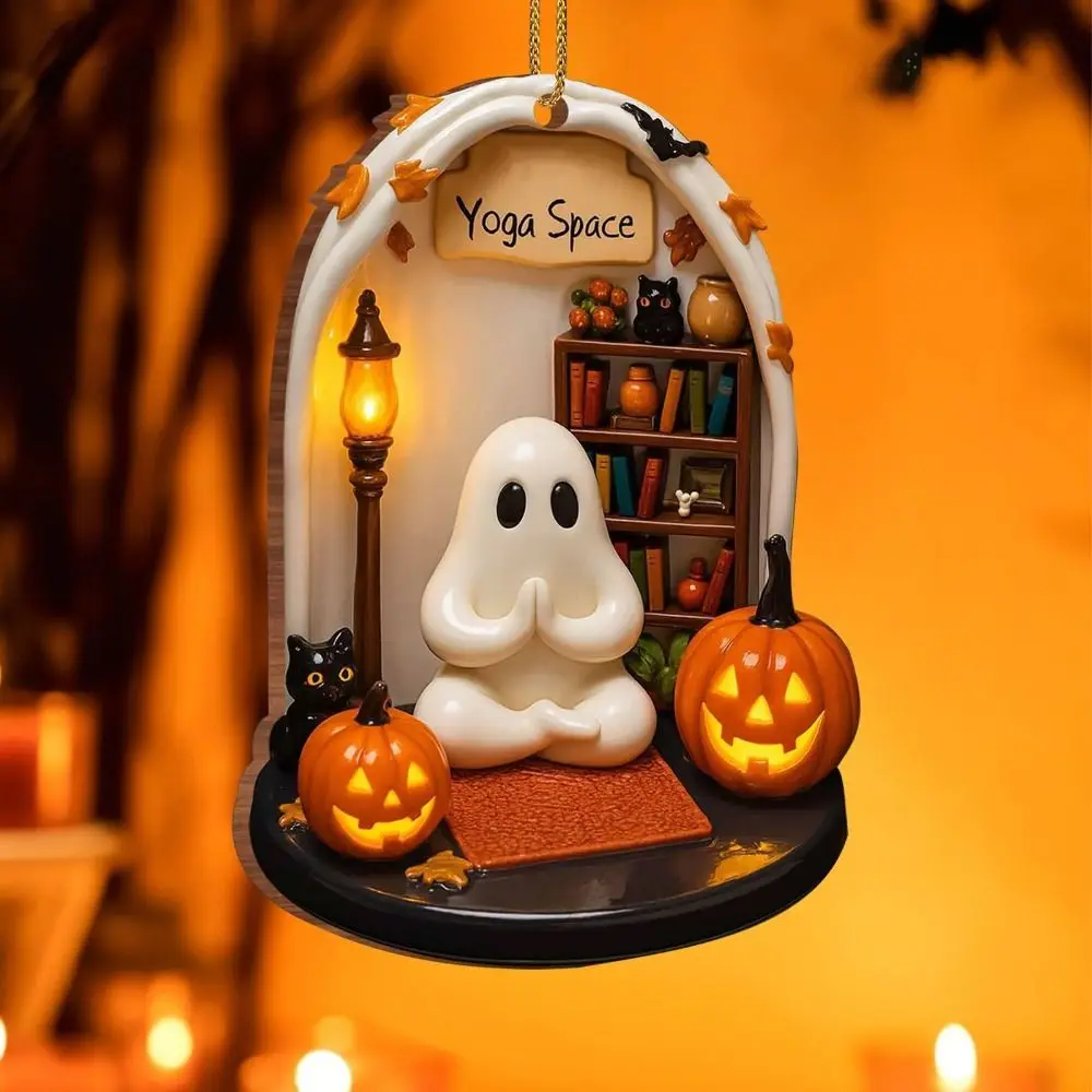 Cute Reading Ghost Halloween Ghost Ornaments 2D Flat Acrylic Pendant Halloween Hanging Party Supplies