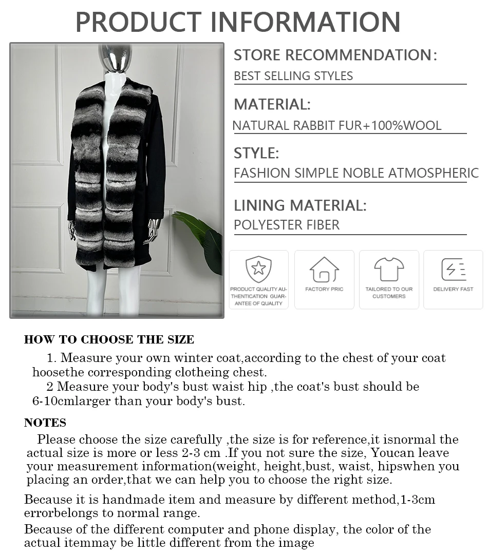 리얼 모피 트림이있는 롱 스타일 캐시미어 자켓 숙녀 천연 렉스 토끼 모피 자켓 패션 슬림 피트 따뜻한 롱 코트