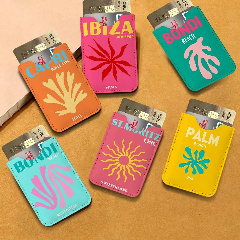 Miami Beach Ibiza Capri Bondi Mykonos Ultra-Thin Mini Leather Card Holder Wallets for Men Women Lightweight Soft Genuine Leather