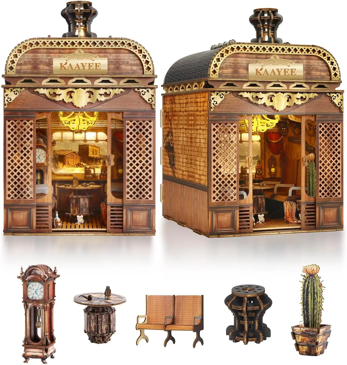 Book Nook Kit - Retro Train, 218 PCS DIY Miniature House 3D Wooden Puzzles for Adults, Dollhouse Tiny Booknook Bookshelf Decor,