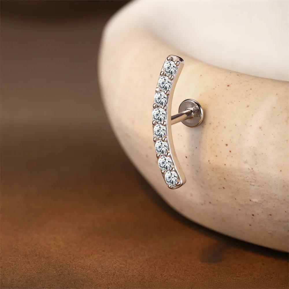Aide S925 Sterling Silver Moissanite Silver Color Srud Earrings Women Heart Leaf Geometric DIY Ear Bone Sruds Piercing Jewelry view 3