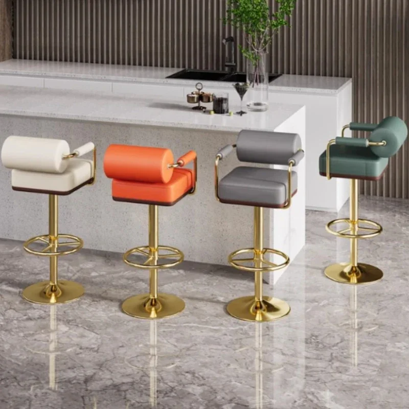 

Arm Rest Adjustable Bar Stools Quality Trendy Gold White Swivel Bar Chairs Metal Comfortable Taburete Cocina House Accessories
