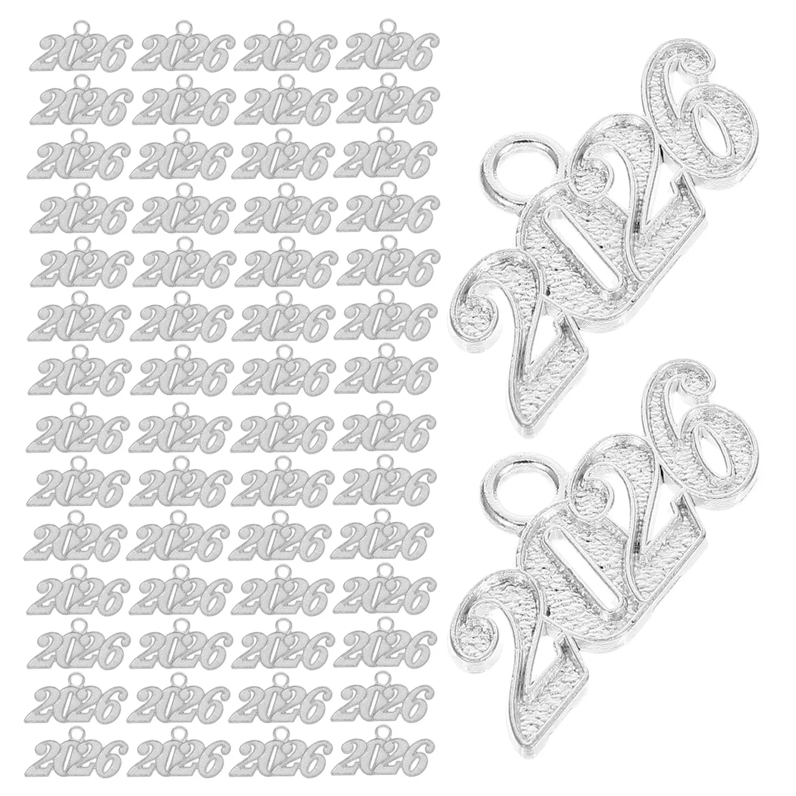 

50Pcs Silver Finish 2026 Year Signet Charms for Graduation Cap Tassel Decorations DIY Necklace Keychain Projects