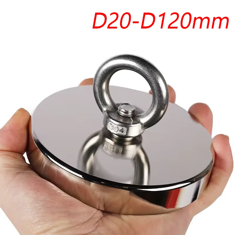 

D20-D120mm Super Strong Neodymium Fishing Magnet N52 Salvage Magnetic Heavy Duty Rare Earth Magnet with Countersunk Hole Eyebolt