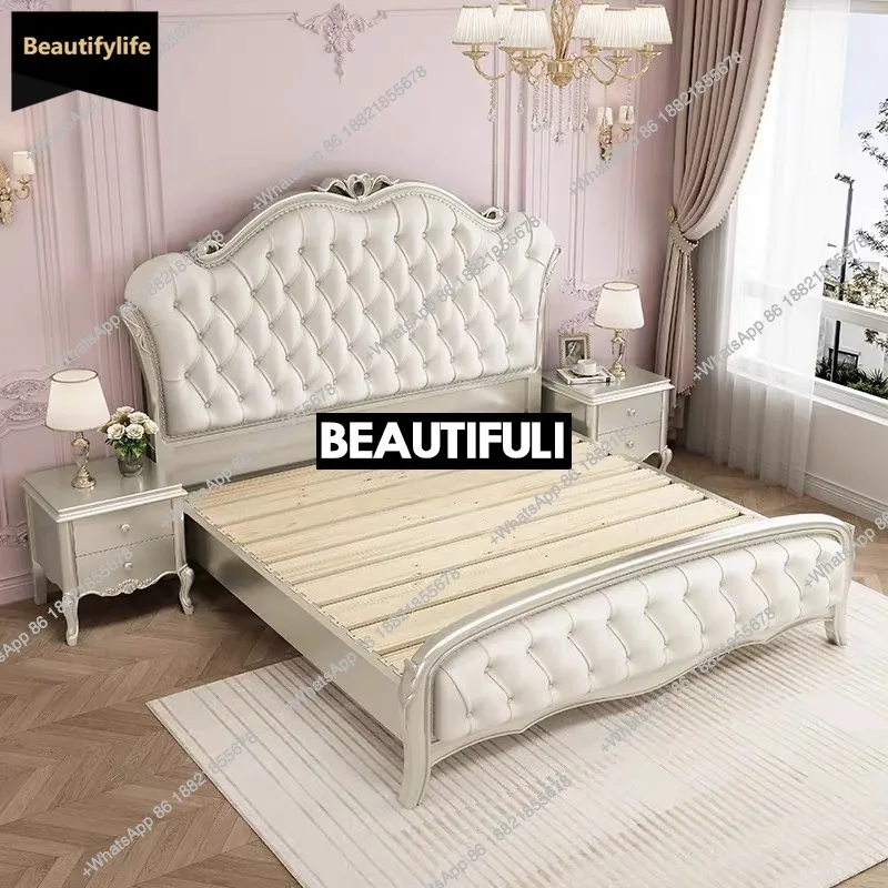 

B567 Американская светлая роскошная кровать из цельного дерева для главной спальни, современная простая двуспальная кровать, мягкая сумка