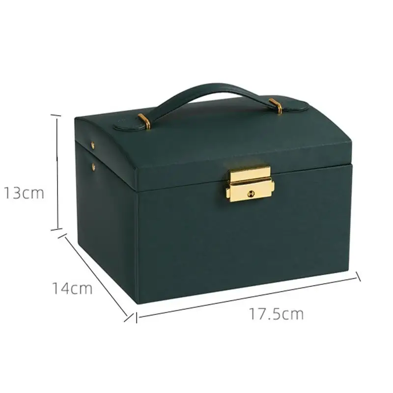 Multi-functional Three-layer Leather Drawer-style Jewelry Box Earrings Lock Jewelry Box Necklace Ring Storage Box for Women Gift