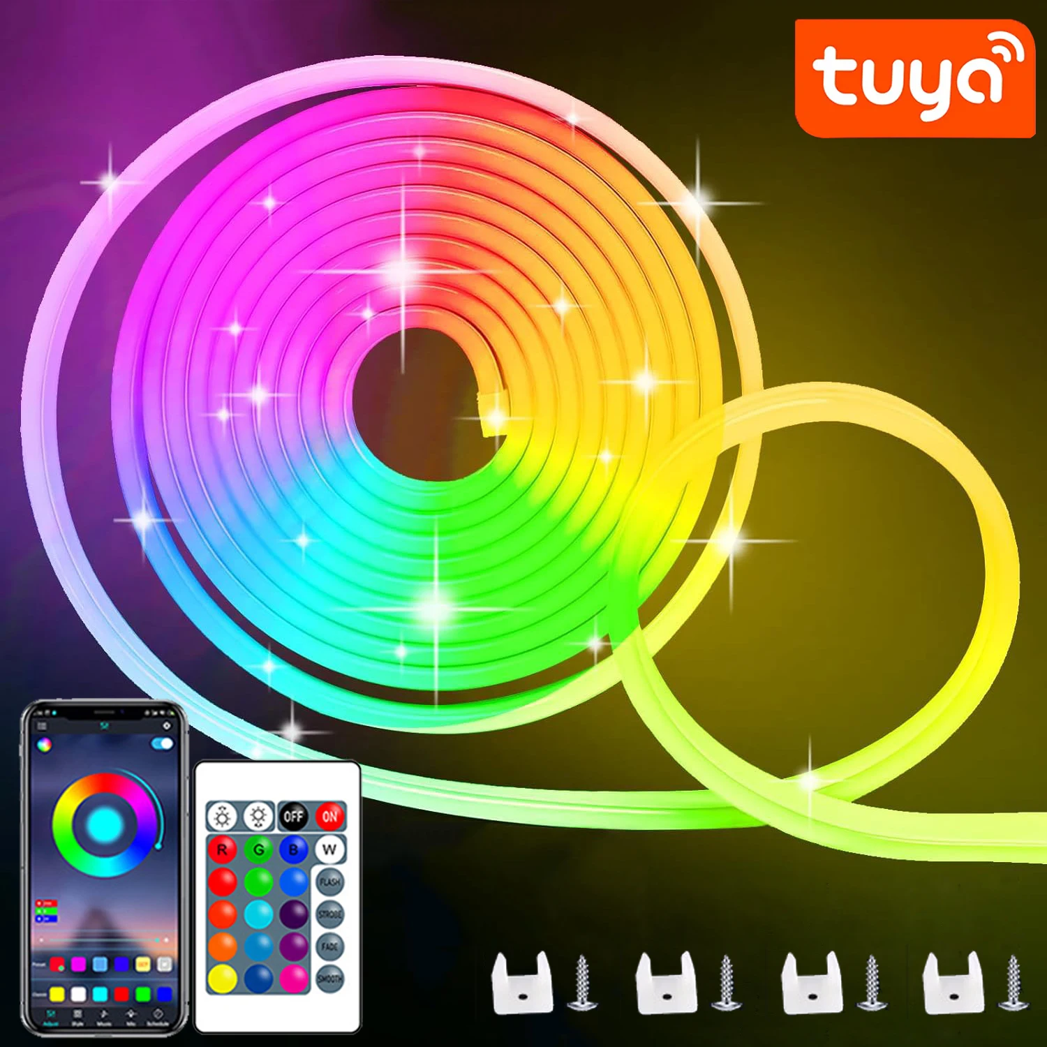 

LED Neon Rope Light 5V RGB LED Strip Light Tuya Bluetooth APP Control Waterproof Flexible Ribbon Lamp 1/2/3/5M for Room Decor