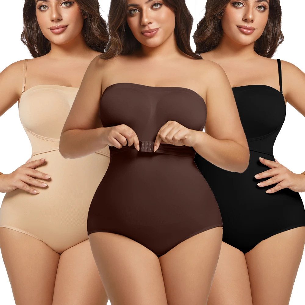 Große trägerlose Shapewear für Frauen, Ganzkörperformer, formende Slips, Bodys, Po-Lifter mit vorderer Schnalle, Push-up-Brust