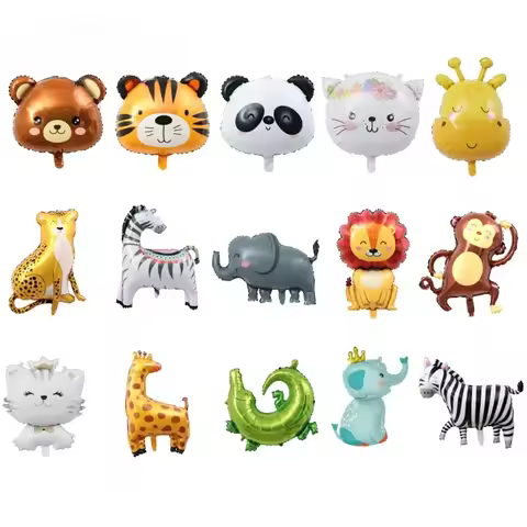 New Cartoon Animal Theme Foil Balloon Jungle Safari Forest Lion Rabbit Kids Birthday Decoration Supplies Elephant Giraffe Baloon