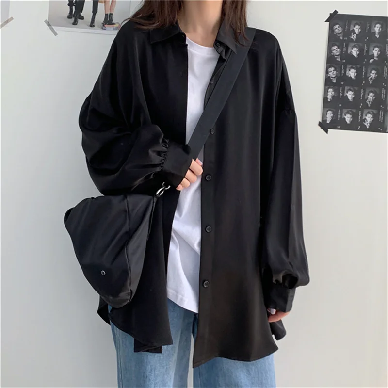 2024 Summer New Loose Thin Hanging Lantern Sleeves Black Shirt Women's Top Mid length Lazy Style Outerwear Sunscreen Shirt Coat