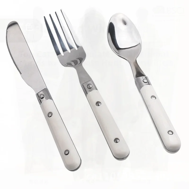 Children's Japanese Korean Style Stainless Steel Cutlery Set with Milky White Handle - Spoon Fork Knife Multi-purpose Tableware