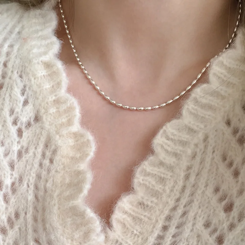 

New 925 Sterling Silver Versatile Geometric Beads Choker Necklace for Women Collarbone Chain Fine Jewelry Gifts