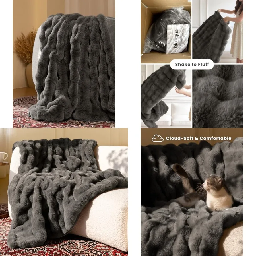 

Ultra Soft Cozy Faux Fur Blanket-Fuzzy Plush Thick Bubble Blanket, Fluffy Blanket for Couch, Sofa, Bedroom, and Living Room, 50