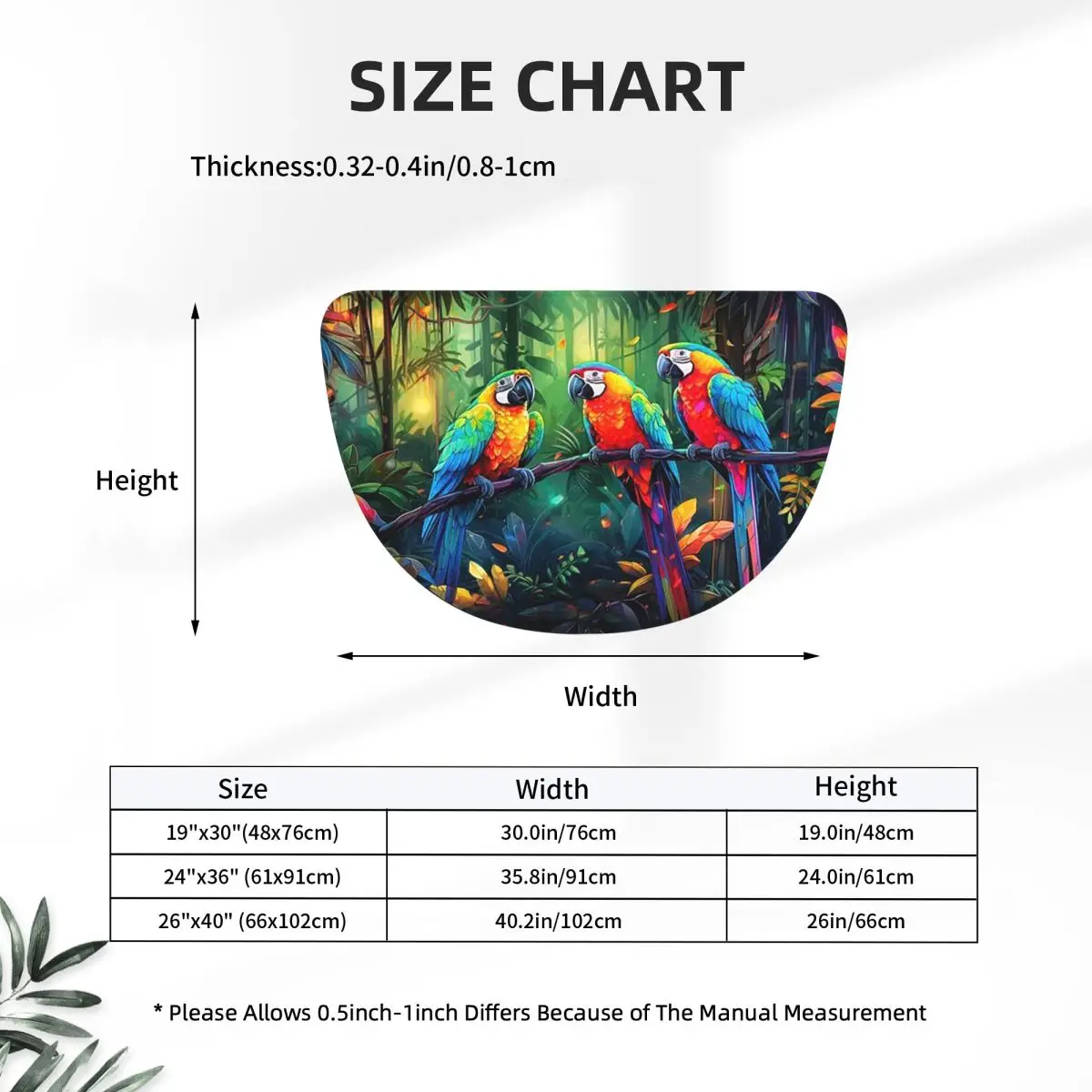 Vibrant Parrot And Forest Tropical Foliage Flannel Half Round Doormat Non Slip Bathroom Mat Absorbent Floor Carpet for Garage