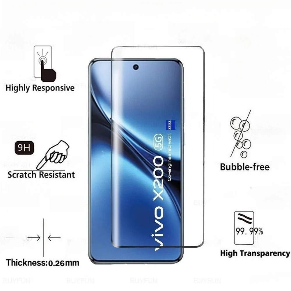 2Pcs 9D Curved Glass for Vivo X200 5G Tempered Glass Screen Protector VivoX200 Pro X200Pro X 200 VivoX200Pro 2025 Global Cristal