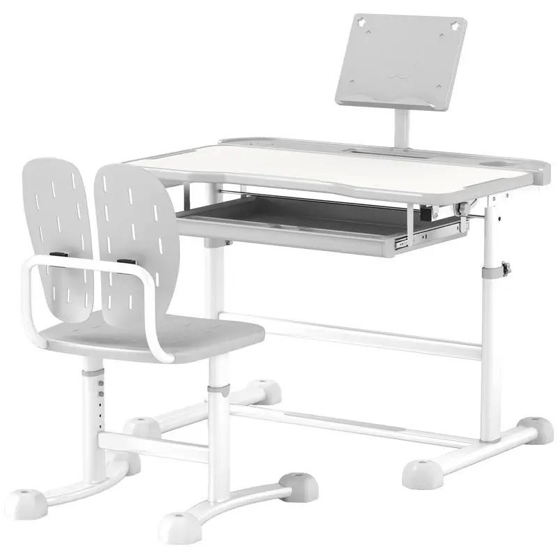 Ensemble scolaire pour enfants avec chaise haute réglable, plateau inclinable à 45 degrés ° tiroir et support de livre, gris