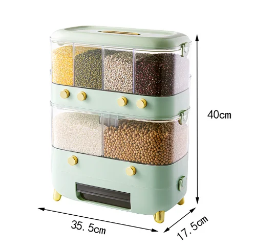 6 Grids Cereal Grain Dispenser, Removable Beans Cereal Containers Storage, Sealed Rice Container