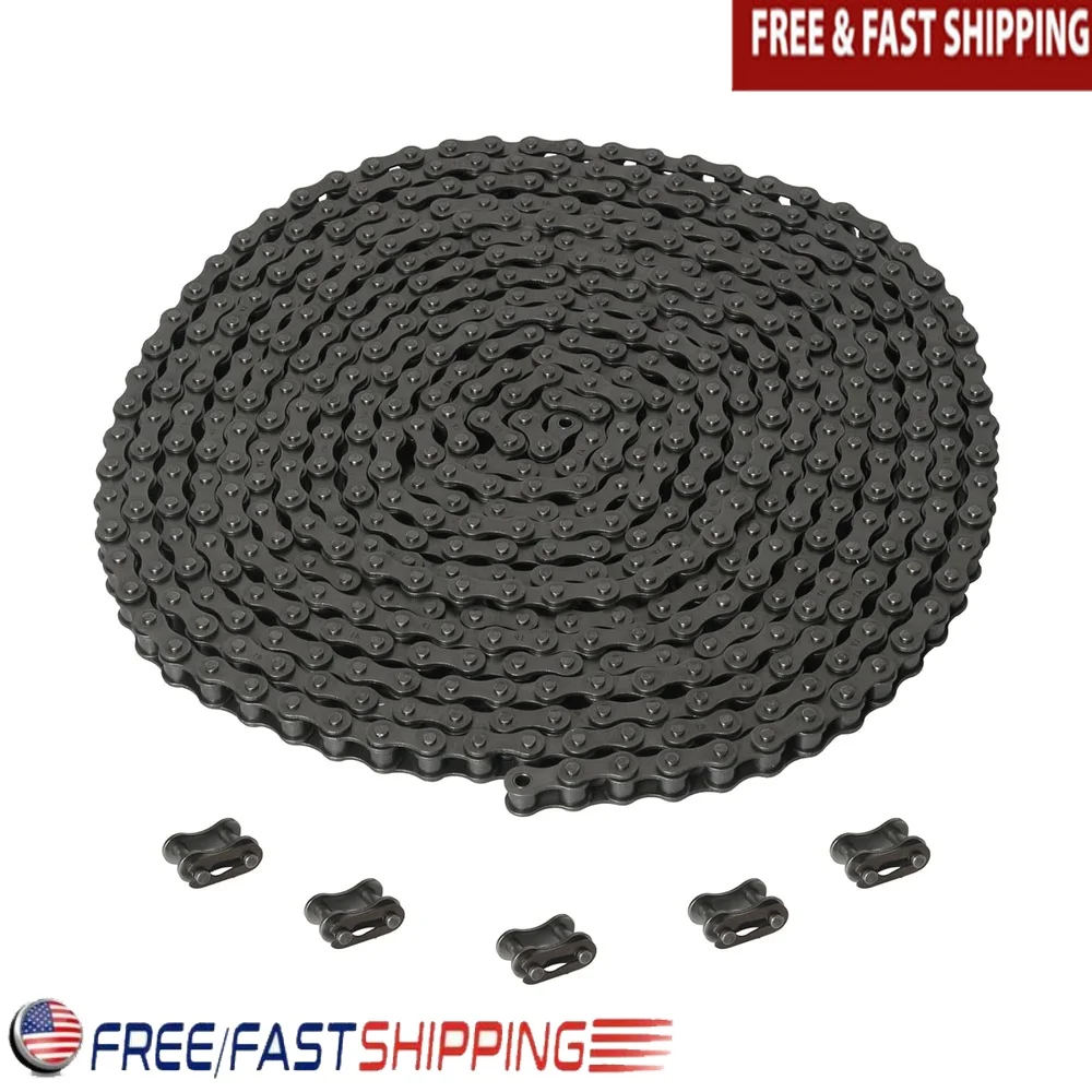 

20FT Carbon Steel #41 Roller Chain with 5 Connecting Links Gate Openers Bikes Scooters Industrial Applications