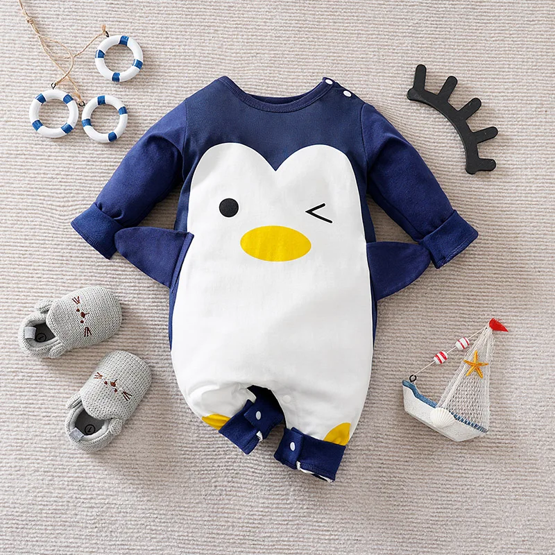 

Baby Cartoon Animal Jumpsuit Cute Penguin Baby Role-Playing Halloween Newborn Long Sleeved Pure Cotton Spring Hoodie