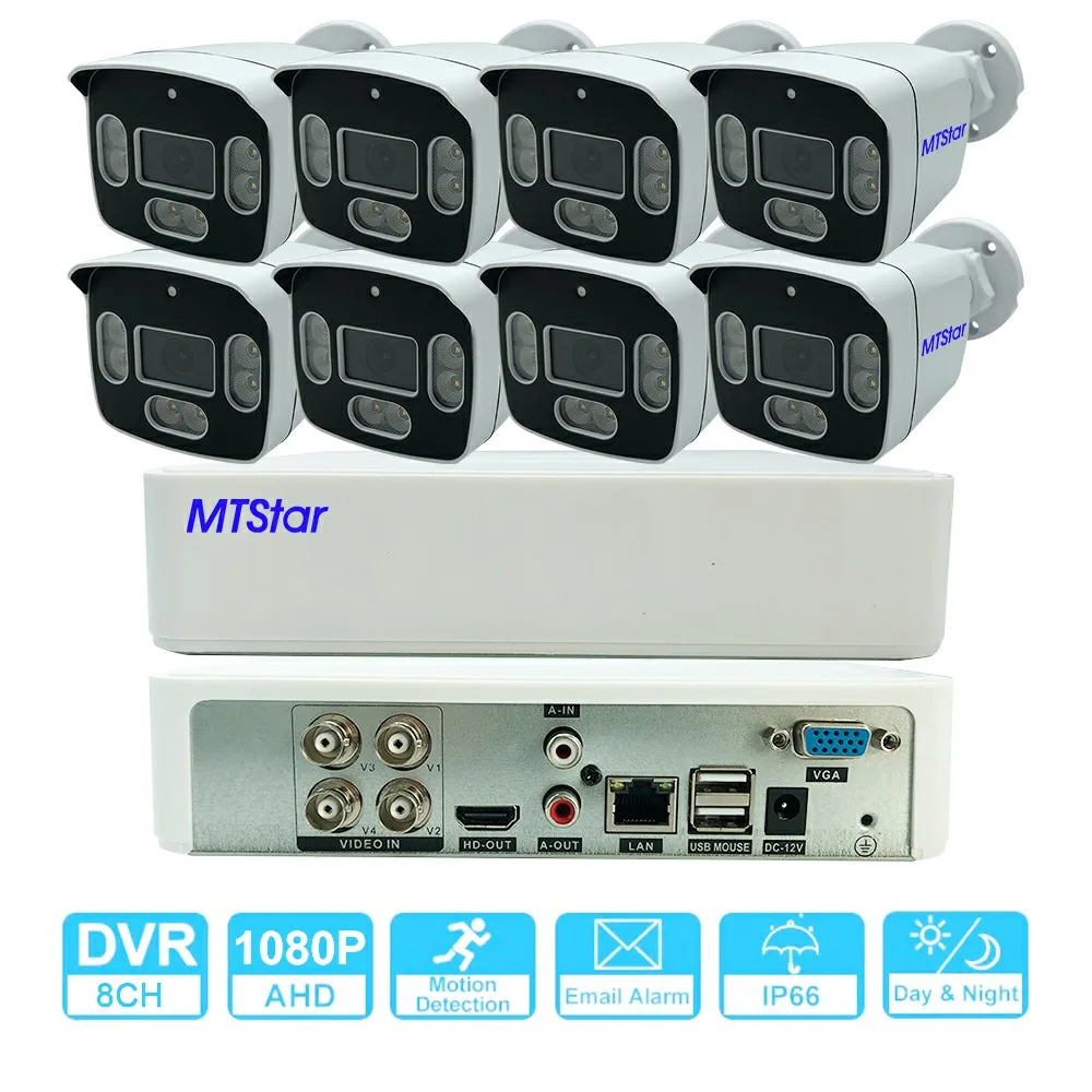 MTStar 8CH Wireless WiFi 1080P PTZ Camera Kits IP66 Outdoor Color Night Vision H.265+ Motion Detection Cam DVR CCTV P2P TSEye