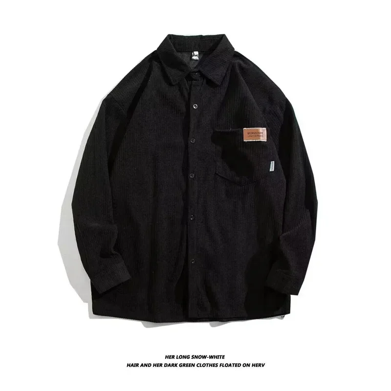 2025 nuevas camisas de pana de manga larga para hombre, apliques de otoño Y2K, camisa Vintage con cuello vuelto, camisas de hombre de moda coreana