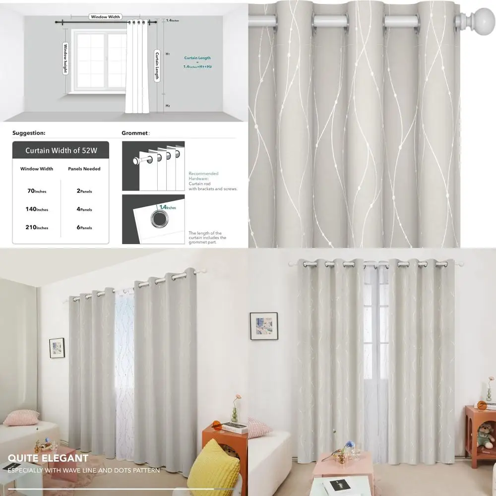 

Elegant Silver Wave Boho Curtains, 52x84 for Living Room, Bedroom, or Nursery