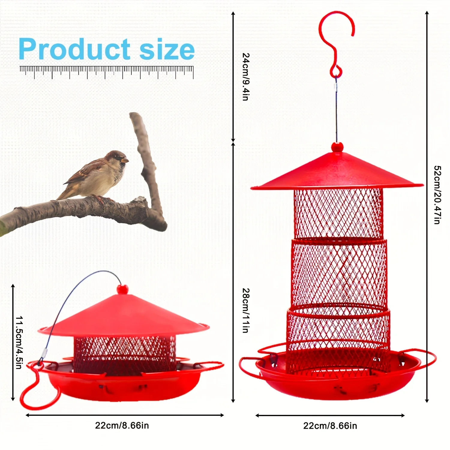 Feeders for Outside Wild Bird Feeder for Outdoors Hanging Metal Squirrel Proof Bird Feeders 3 Tier Retractable Feeder 3.3 LB for