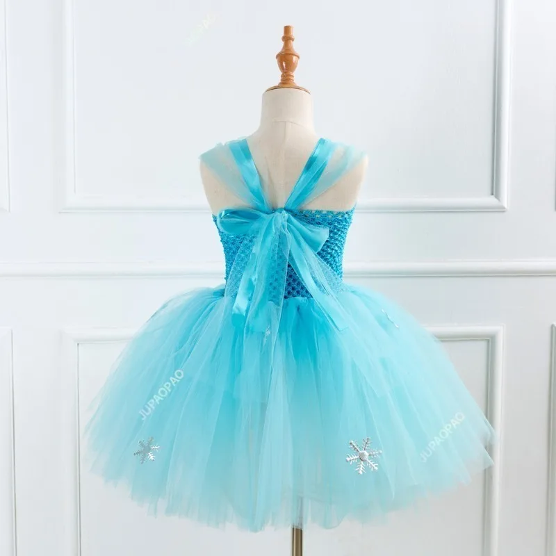 New Blue Princess Dress for Girls Snow Queen Tutu Dress Up Costumes for Kids Girl New Year Clothes Snowflake Christmas Outfits