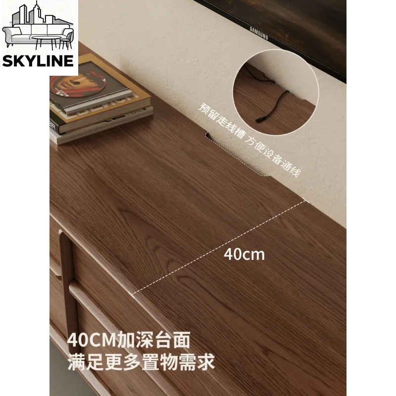 Medieval Retro Solid Wood Bone Line TV Cabinet with Legs, High-End Household Storage Cabinet for Living Room