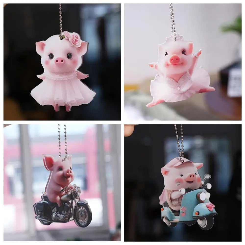 Biker Pig 2d Biggetje Sleutelhanger Acryl Modieuze Auto Interieur Hanger Schattige Biggenvorm Rugzak Decoratie Sleutel Decoratie