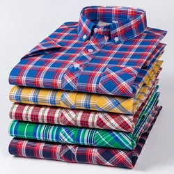 2025 New In Super Large Summer 100% Cotton Plaid Young Men Summer Short Checked Sleeve Casual Shirts Plus Size S-5XL 6XL 7XL 8XL
