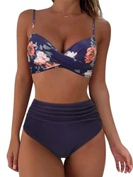 2026 Cross Frill Bikinis Women Swimwear Print Sexy High Waist Swimsuit Female Beachwear Bathers Bathing Swimming Swim Suit