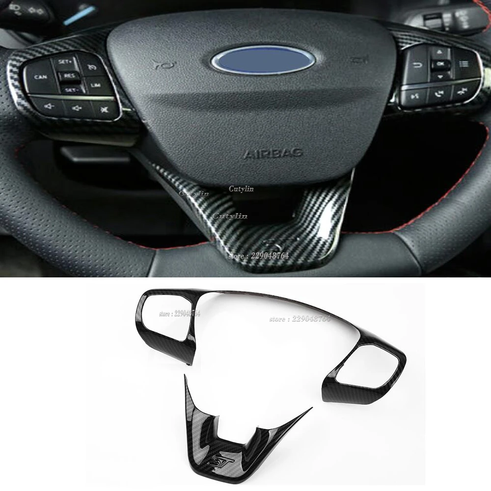 For Ford Fiesta MK8 2017 2018 Focus MK4 ST 2019 2020 Carbon Fiber Steering Wheel Cover Trims Stickers Car Accessories