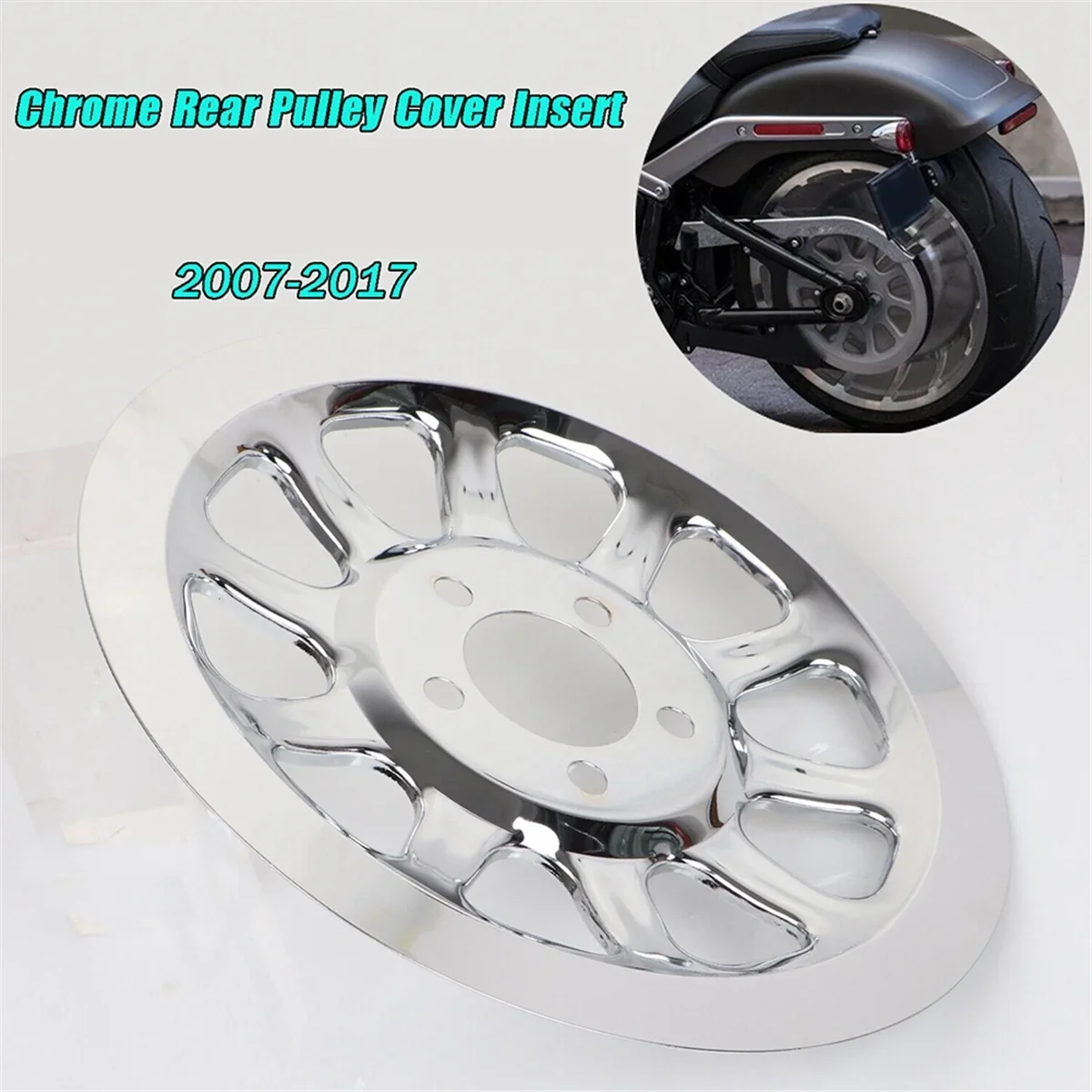 B-M Chrome Outer Rear Pulley Cover Insert for Harley Softail Fat Boy Lo FLSTN FXSTC