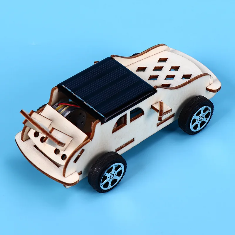 Kit de coche de madera alimentado por energía Solar para niños, juguetes creativos, rompecabezas de ciencia, inventos de moda, juguete de coche de