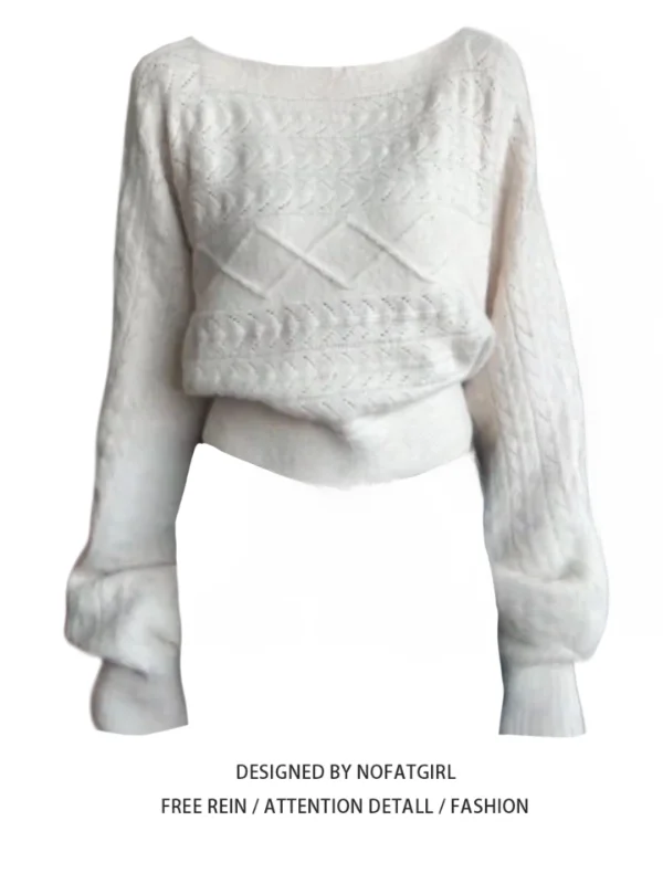 

Женский вязаный свитер большого размера на одно плечо, свободный, в стиле lazy, с эффектом омоложения, корейский стиль, с длинным рукавом, круглый вырез