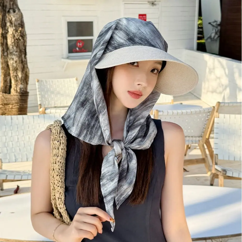 Modischer koreanischer Stil Kopftuch Baseballkappe mit breiter Krempe, bedruckter Sommer-Sonnenhut, Sonnenschutz-Haarband, Strohhut für den Sommer – Detail 3