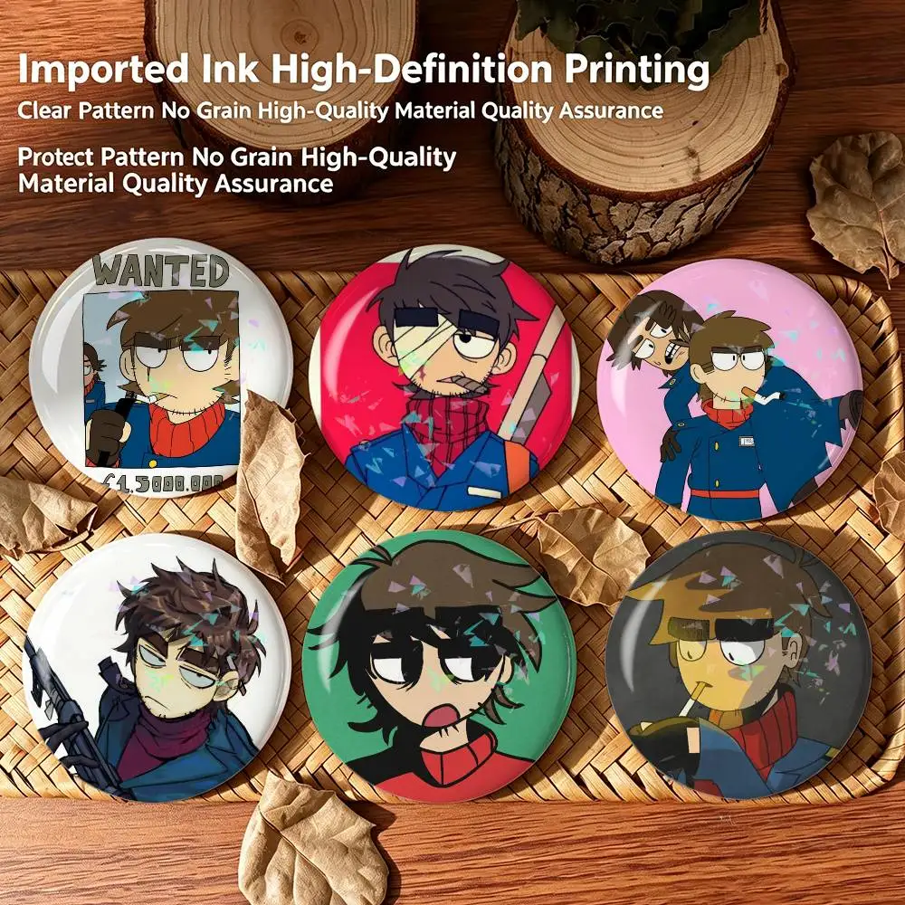 E-Eddsworld P-Paul  Badges Creative Tinplate Round Button PinsBrooch Badge Clothes Backpack Custom
