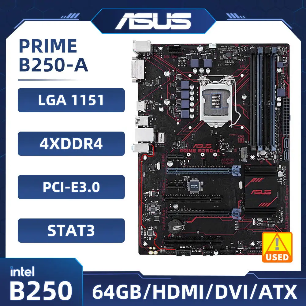 

ASUS PRIME B250-A Motherboard 1151 Intel B250 DDR4 64GB PCI-E 3.0 M.2 SATA III USB3.0 ATX support 7th/6th gen Core Core i3-7100