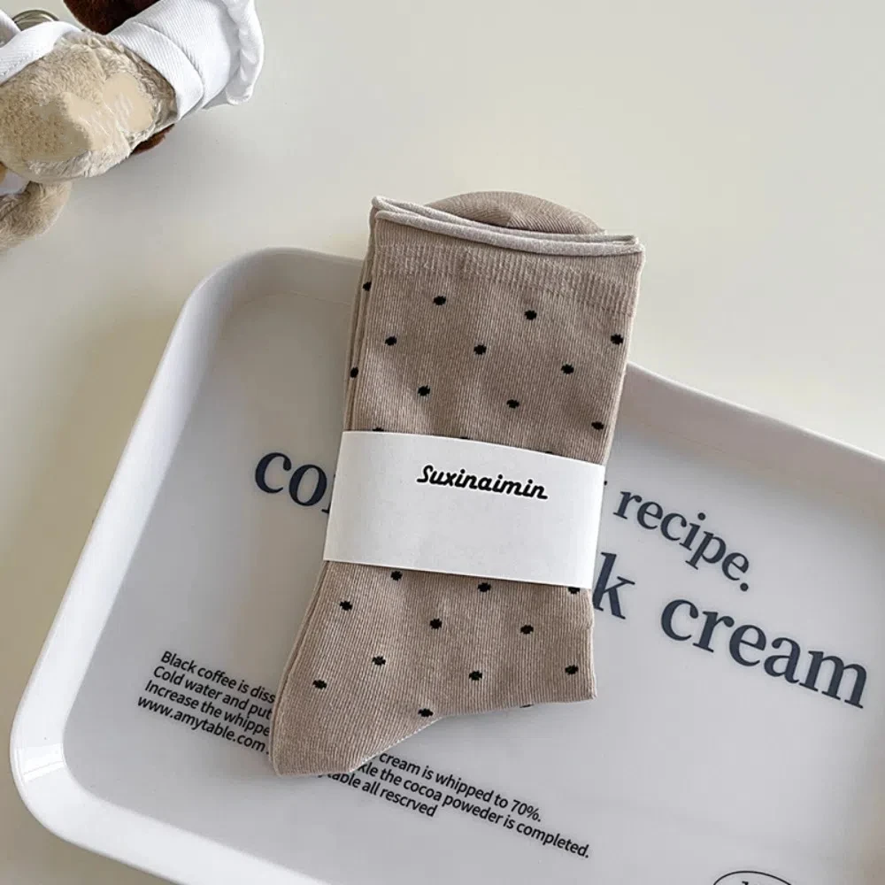 Comfortable Curled-edge Polka Dot Socks Thin Breathable Mid-Tube Socks Sweat Absorbent Women's Socks Summer