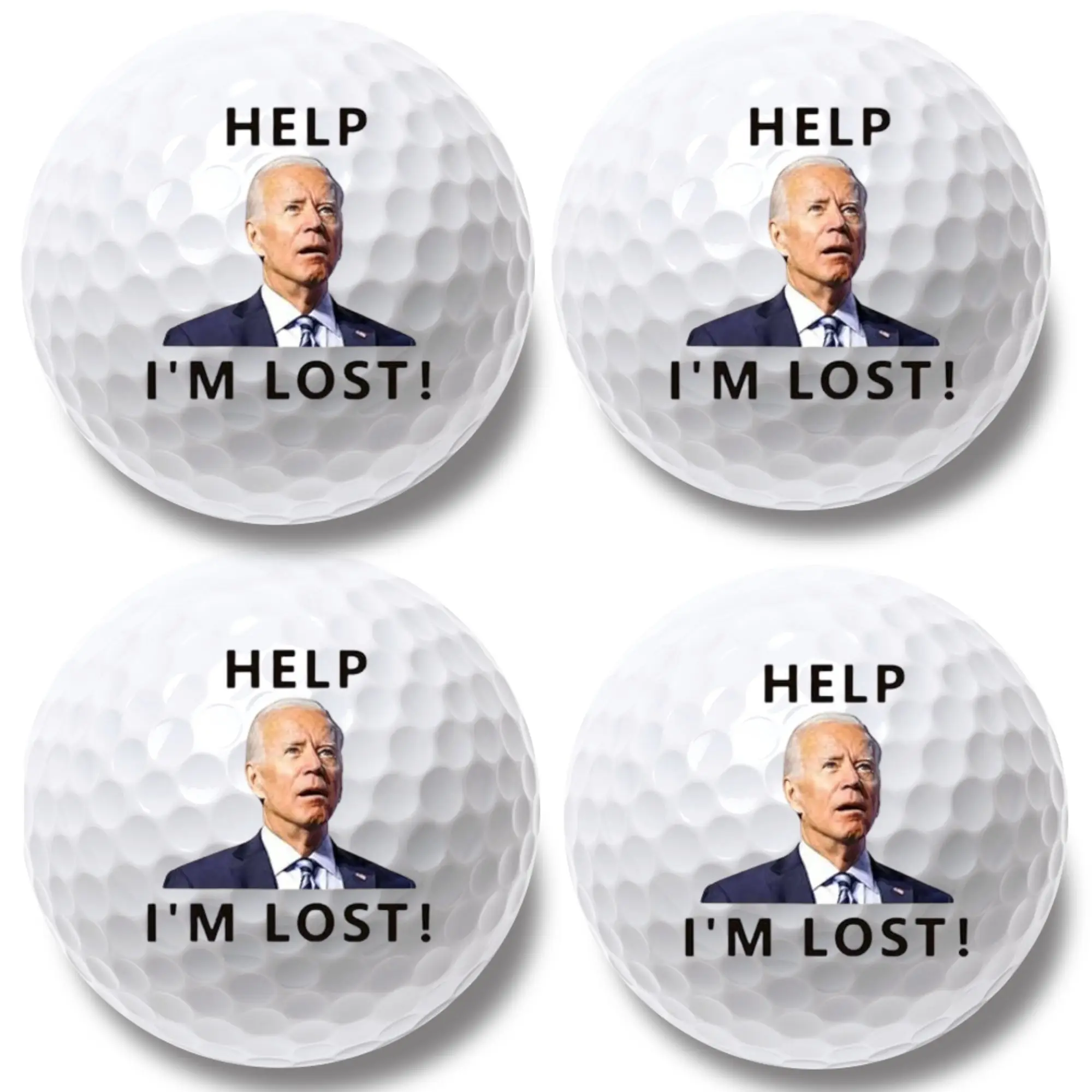 4 Pack Funny Golf Balls – 4 Pack | ‘Help! I’m Lost!’ | Political Gag Gift for Dad, Father’s Day Golf Gift