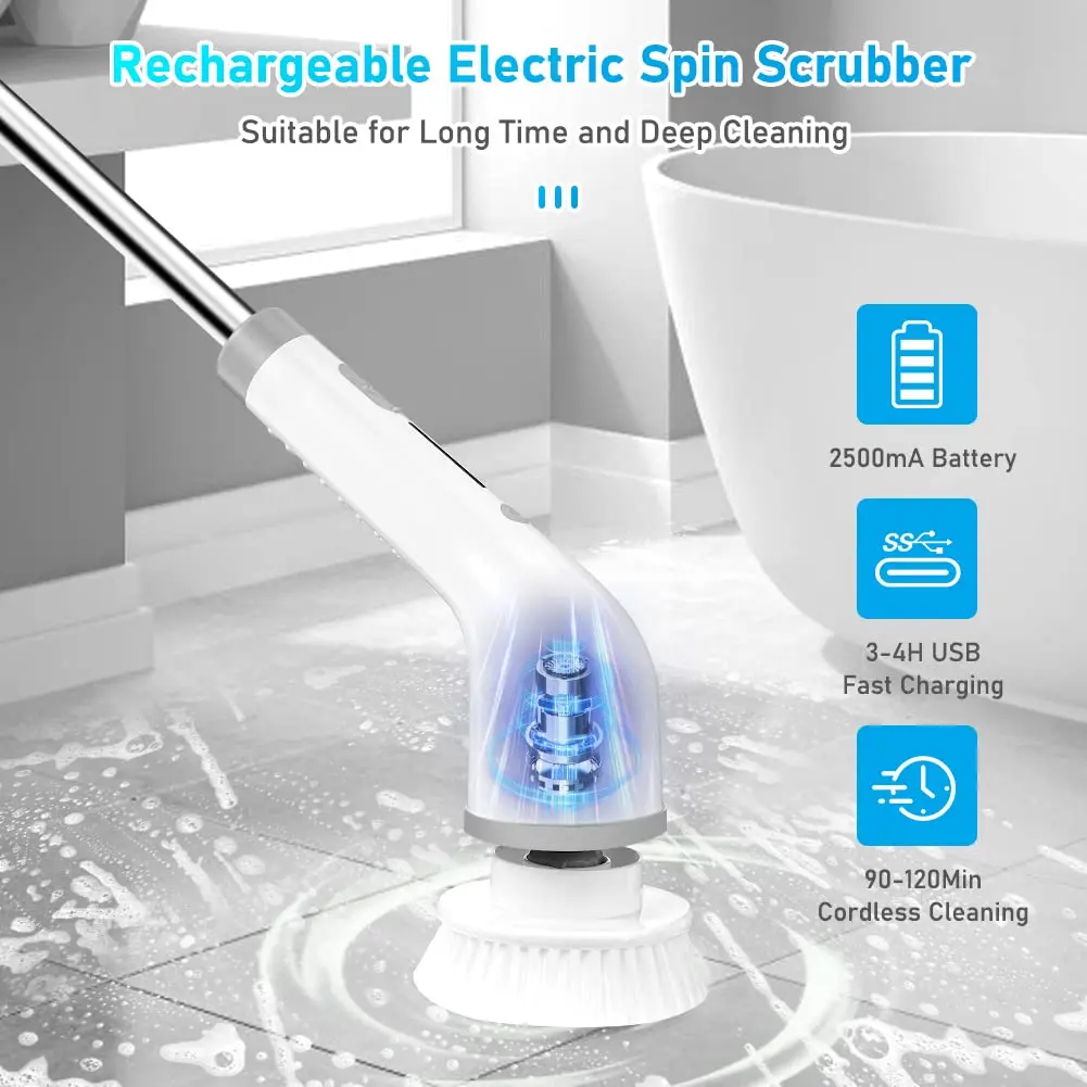 8-in-1 Multifunctional Wireless Electric Cleaning Brush Household Kitchen Bathroom Brush USB Handheld Rotating Cleaning Tools