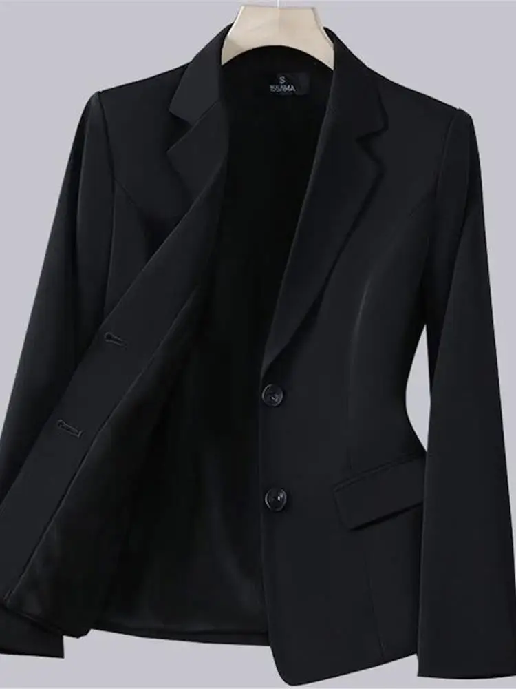 

Professional Interview Slim Fit Black Suit Women's Spring Autumn New Style Korean Version Workwear Top Ladies Fashion