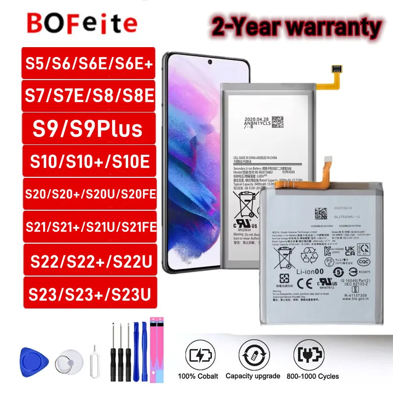 Bofeite Phone Battery For Samsung Galaxy S5 S6 Plus S7 Edge S8 Plus S9 S10 Plus S20 S21 Edge S22 S23 Phone Replacement Batteries