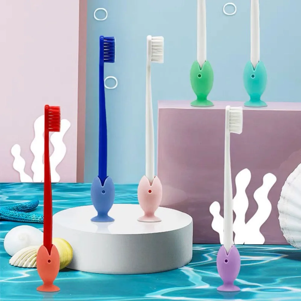 random 2pcs Cute Fish Shaped Toothbrush Holder Suction Cup Design Portable Travel Toothbrush Head Cover Bathroom Storage Rack