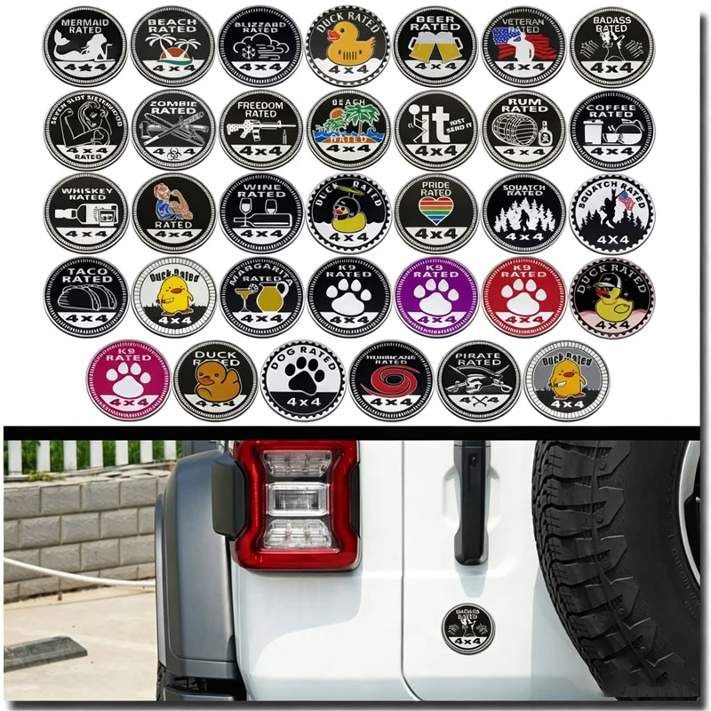 3D Aluminum 4x4 Rated Car Emblem for Jeep Wrangler - Duck/Beach/Badass Logo, Off-Road Badge for JL/JK/TJ, Auto Styling Decal